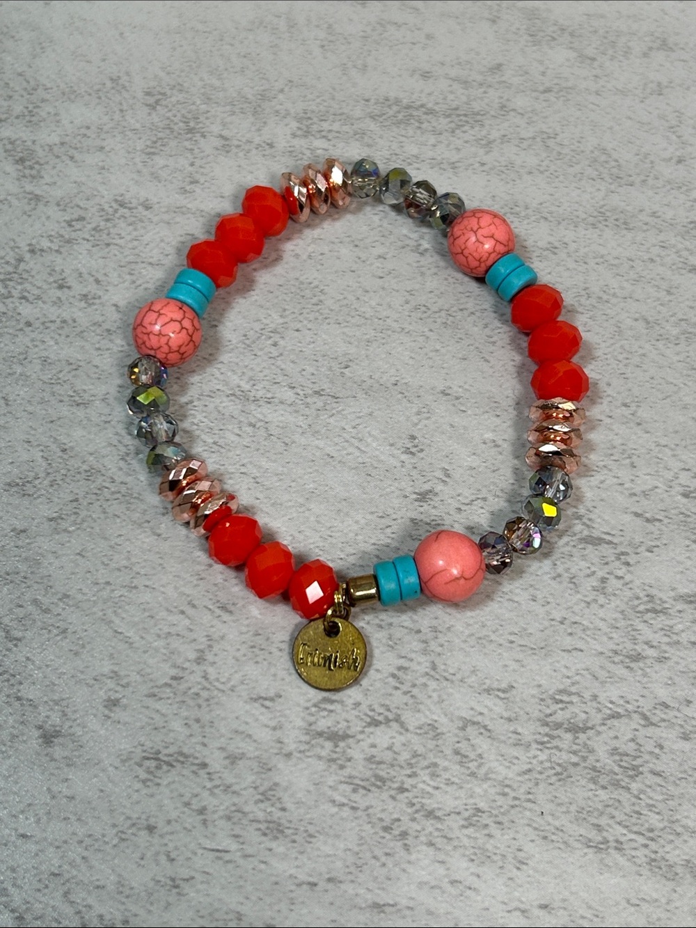 Erimish Coral Pink Crystal and Stone Beaded Bracelet